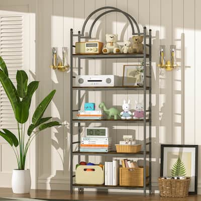 5-tier Bookcase Stand Metal Wood Structure