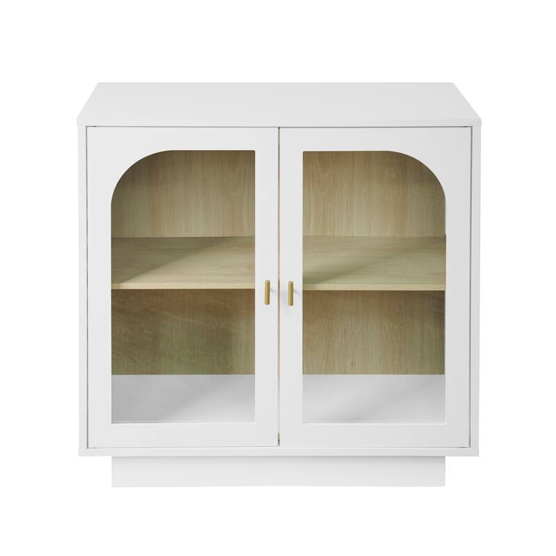 Storage Cabinet with 2 Acrylic Door, Wooden Kitchen Pantry Sideboard, Display Cabinet with Metal Handles & Adjustable Shelves