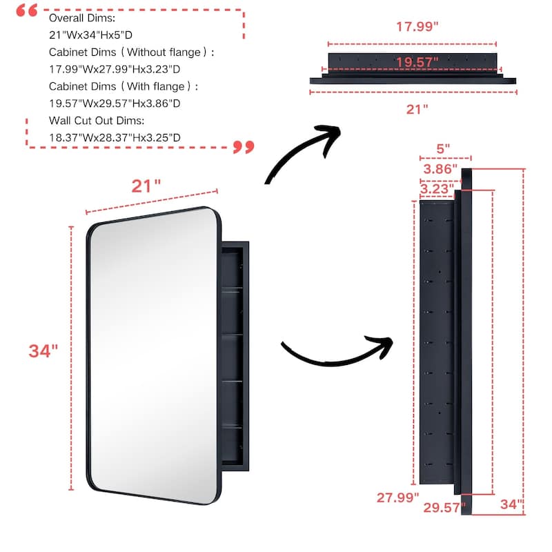 TEHOME WH Recessed Framed Medicine Cabinet with Mirror and Adjustable Shelves