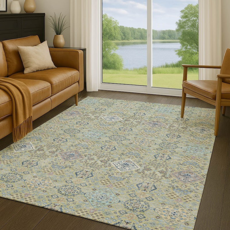 Machine Washable Indoor/ Outdoor Boho Panel Chantille Rug