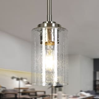 Modern Nickel 1-Light Cylinder Glass Pendant Light for Kitchen Island Dining Room Commercial - D3.9" x H7.2"