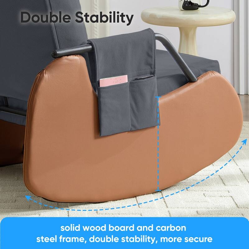 Mixoy Corduroy Upholstered Rocking Chair with Wooden Legs Wrapped in Leather,Adjustable Footrest