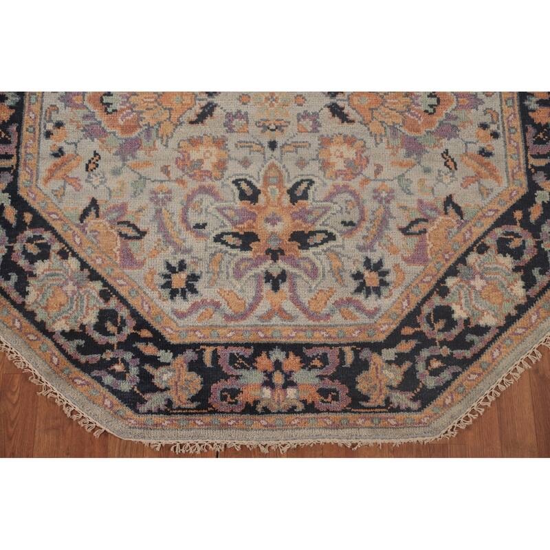 Light Blue Heriz Serapi Octagon Area Rug Wool Carpet - 5'11"x 5'11"