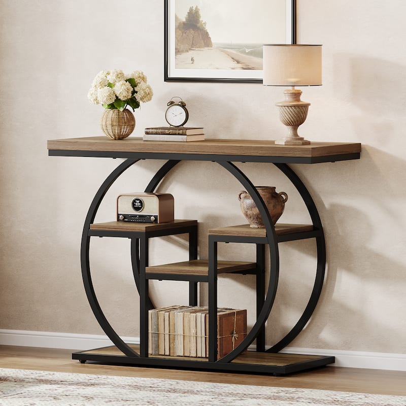 Entryway Console Sofa Table with Storage Shelves, Wood Accent Table for Entryway, Living Room, Hallway, Foyer