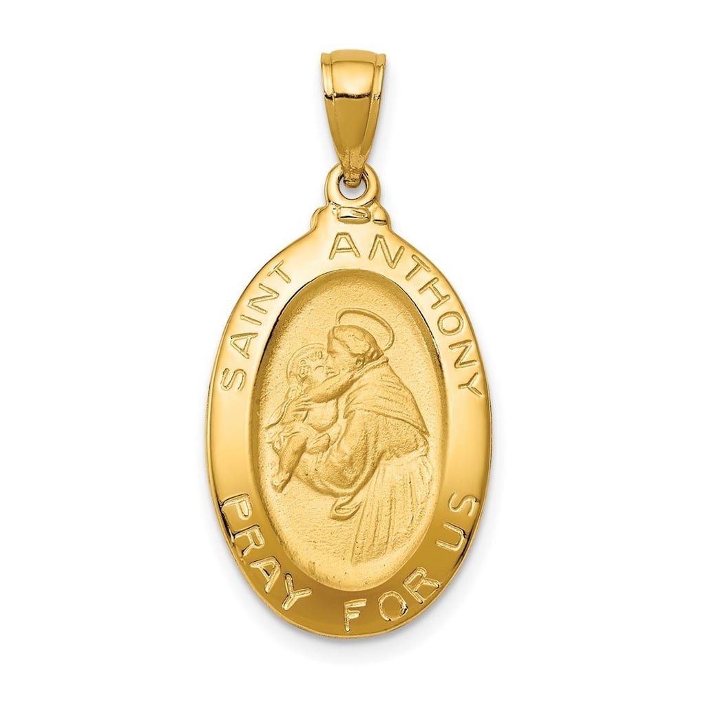 Curata 14k Yellow Gold 18" 31.5x15.25mm Saint Anthony Oval Medal Pendant Necklace