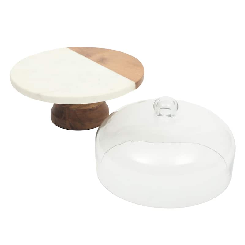 Gibson Elite Ridgehaven 11" Marble Cake Stand, Serving Platter, Charcuterie Board, and Center Piece Home Décor With Glass Lid