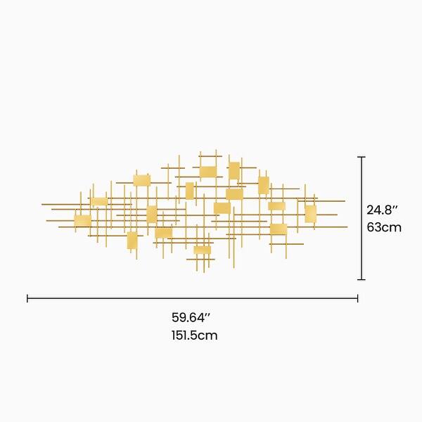 dimension image slide 1 of 2, Moasis Gold Metal Narrow Stripes Geometric Plate Wall Art Decor
