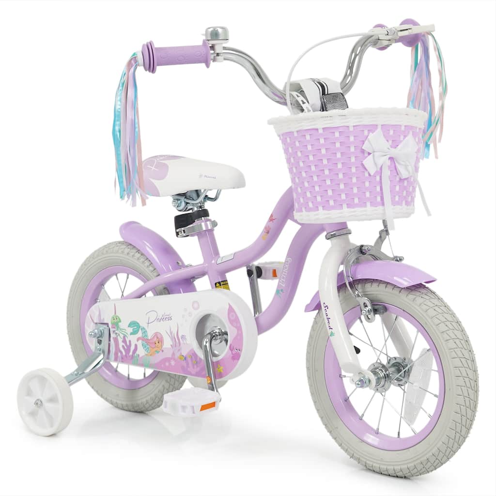 Gymax 12'' Kids Bike w/Training Wheels Hand Coaster Brakes Adjustable - Purple