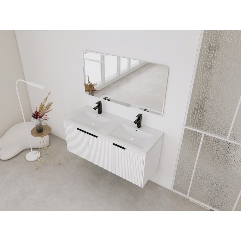 Wall Mounted Bathroom Vanity with Resin Double Sink