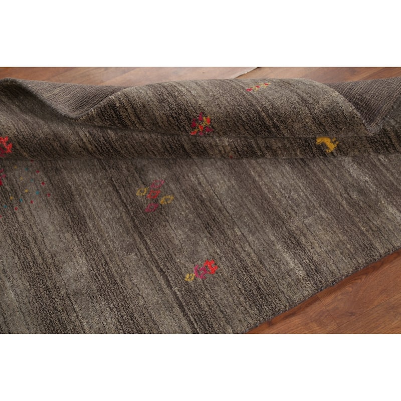 Striped Brown Gabbeh Indian Area Rug Hand-Knotted Wool Carpet - 3'11"x 6'1"