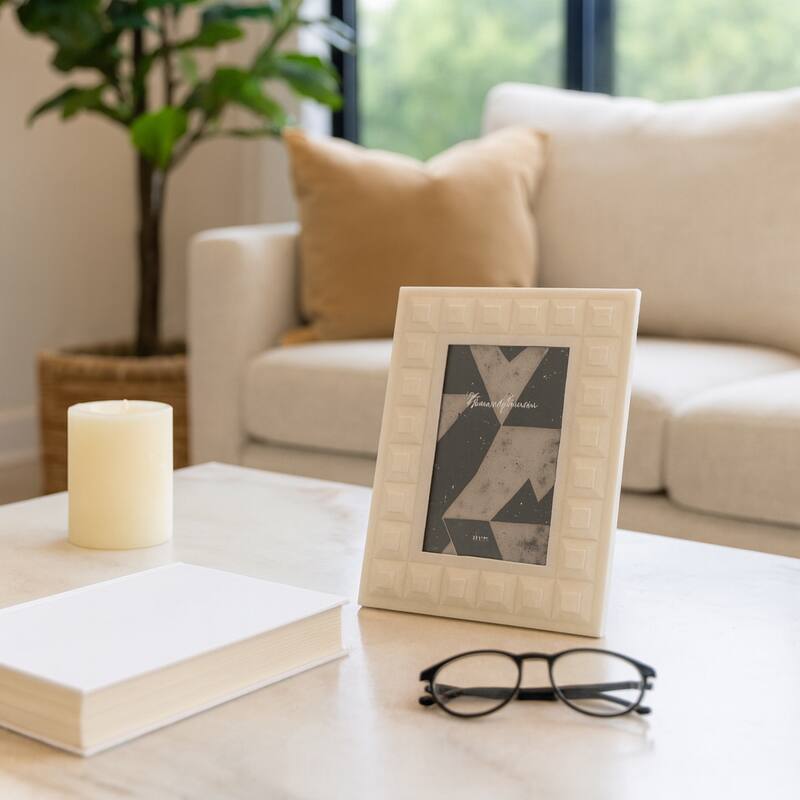 Resin Block Border Decorative Photo Frame - White