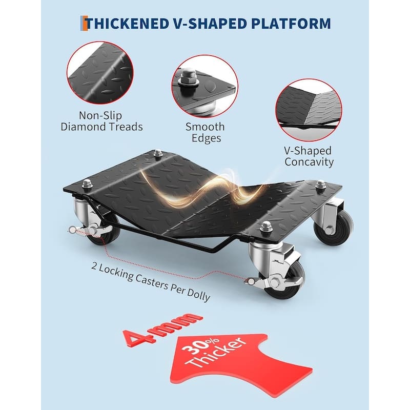 4 pcsHeavy-Duty Car Wheel Dolly Set 6000-lb Capacity with 360Degree Swivel Casters and Anti-Skid Plate Black
