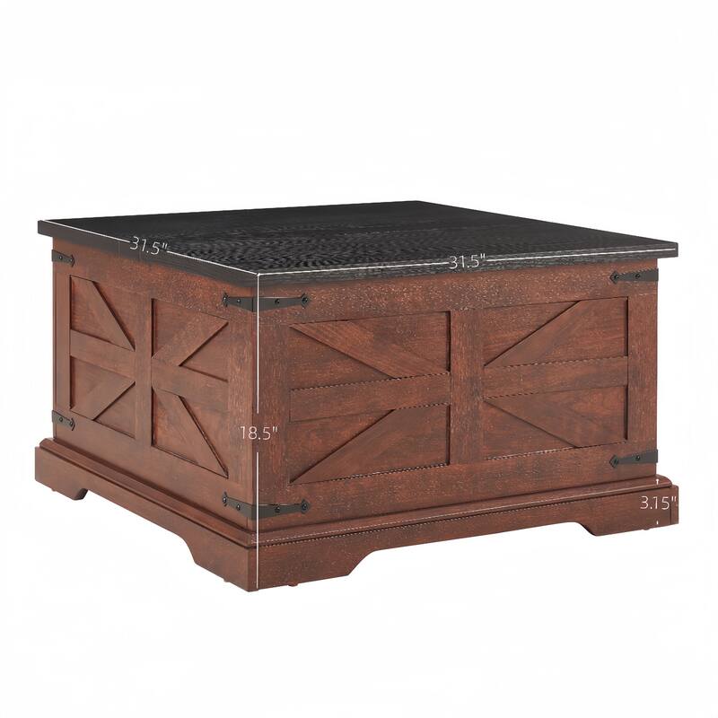 Farmhouse Coffee Table, Square Wood Center Table with Hidden Storage