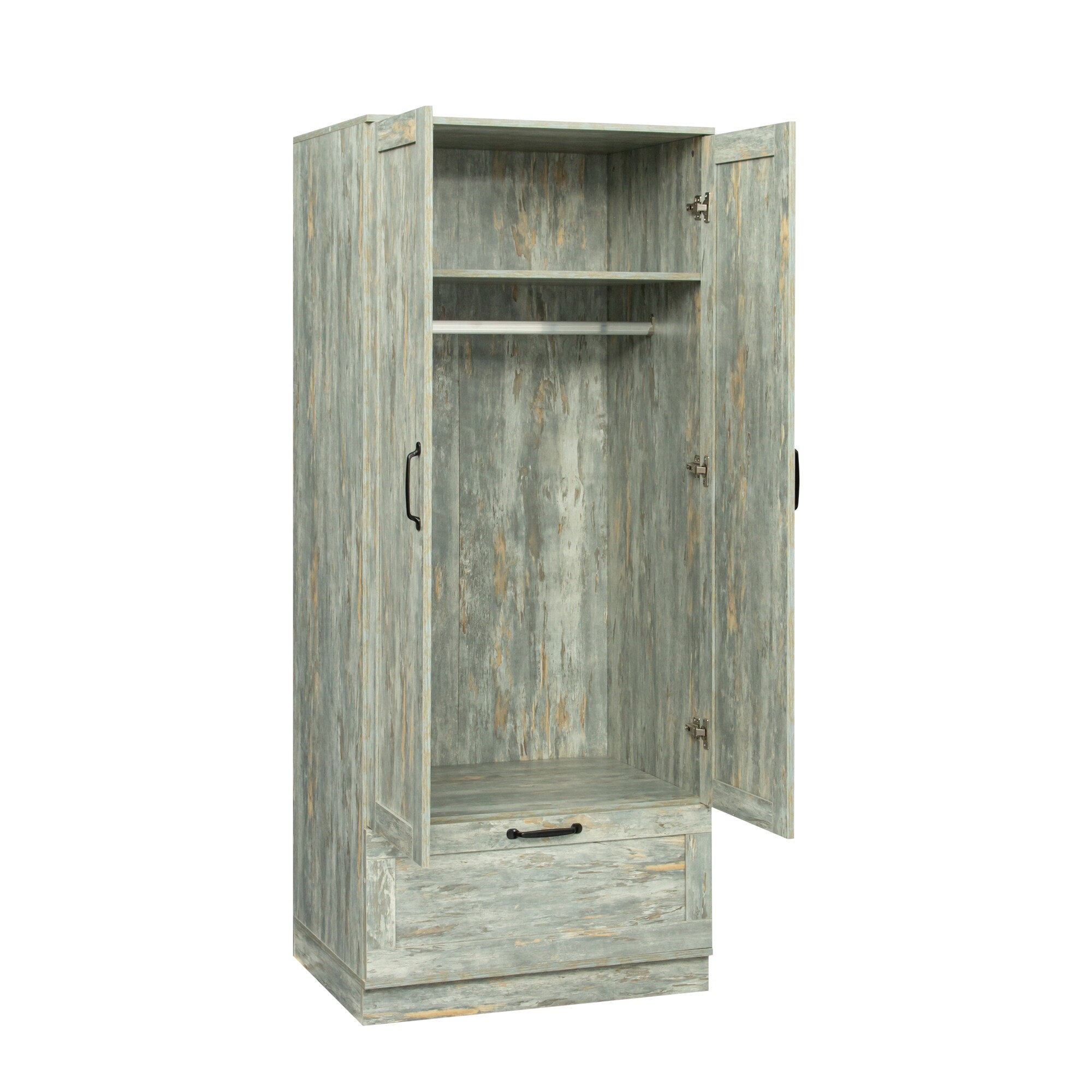 Vintage Wooden Wardrobe with Drawers and Open Compartments, Rustic