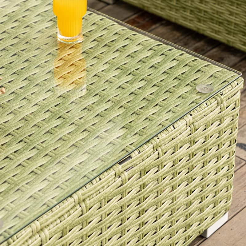 COSIEST Outdoor Furniture Wicker Glass-Top Coffee Table