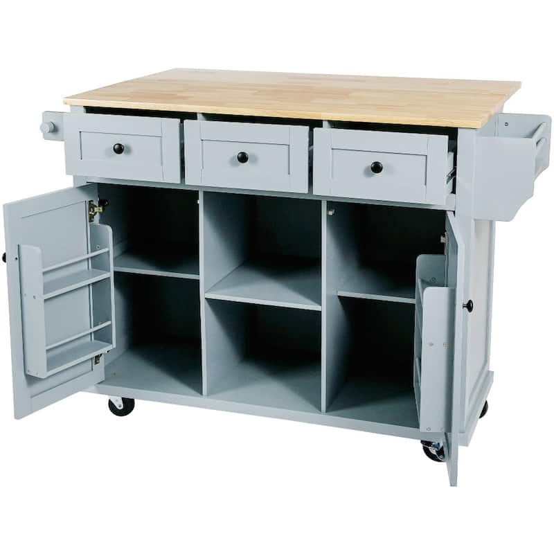 53 in. W MDF Kitchen Island with Countertop and Storage Cabinet