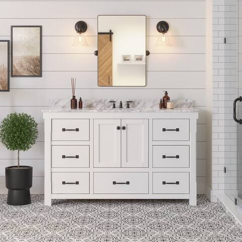 KitchenBathCollection Tuscany 60" Single Bathroom Vanity with Carrara Marble Top