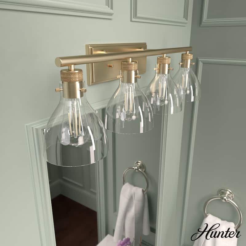 Hunter Van Nuys Bathroom Vanity Wall Light - Bathroom, Laundry - Transitional, Vintage, Farmhouse - Damp Rated! - 32" - 4 Light - Alturas Gold
