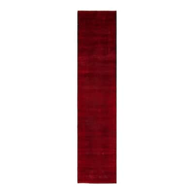 Overton Hand Knotted Wool Vintage Inspired Modern Contemporary Overdyed Red Runner Rug - 3' 0" x 13' 4"