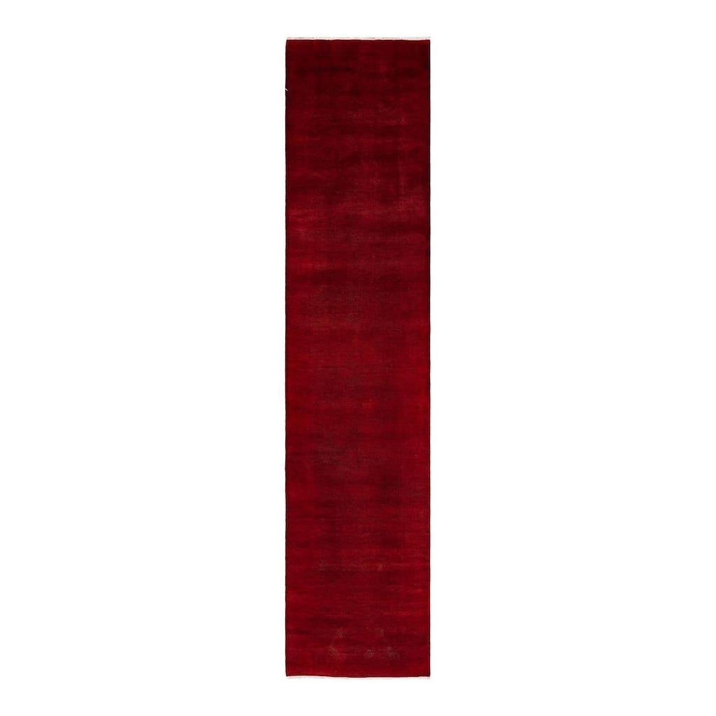 Overton Hand Knotted Wool Vintage Inspired Modern Contemporary Overdyed Red Runner Rug - 3' 0" x 13' 4"