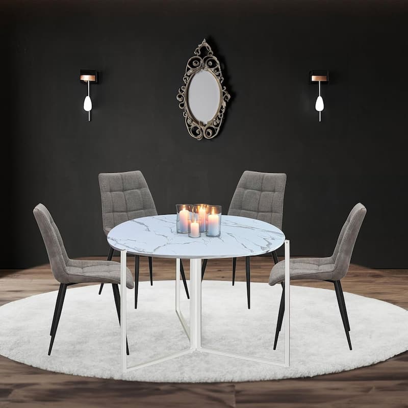 White Carrera Foldable Round Trifold Table 43" Modern Multi-Use Design