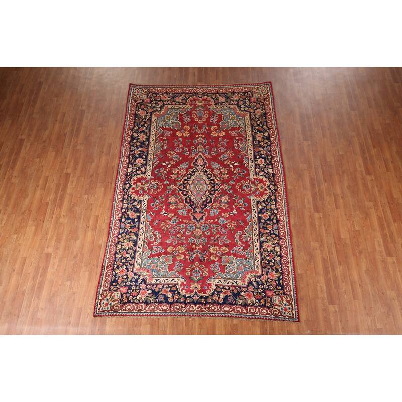 Yazd Antique Persian Area Rug Hand-Knotted Wool Carpet - 6'6" x 10'1"