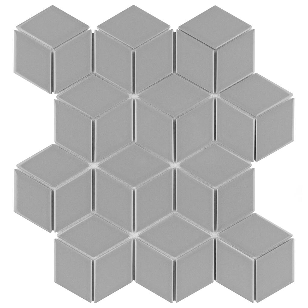 SomerTile Metro Rhombus Glossy Light Grey 10-1/2"x12.13" Porcelain Mosaic Tile