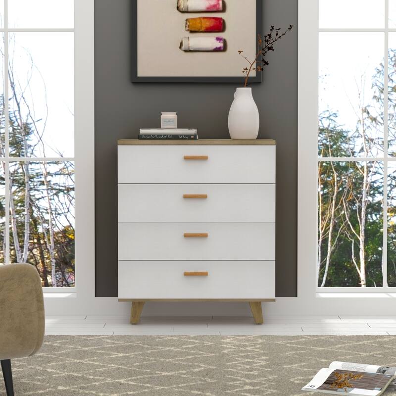 Modern White Storage Solid Wood Handle Drawer Side Cabinet - 31.5 in W x 37.80 in H