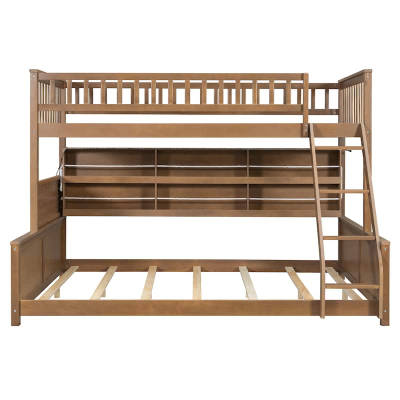 Twin XL over Queen Bunk Bed with Integrated Shelving, Color-Changing Lights and Pegboard