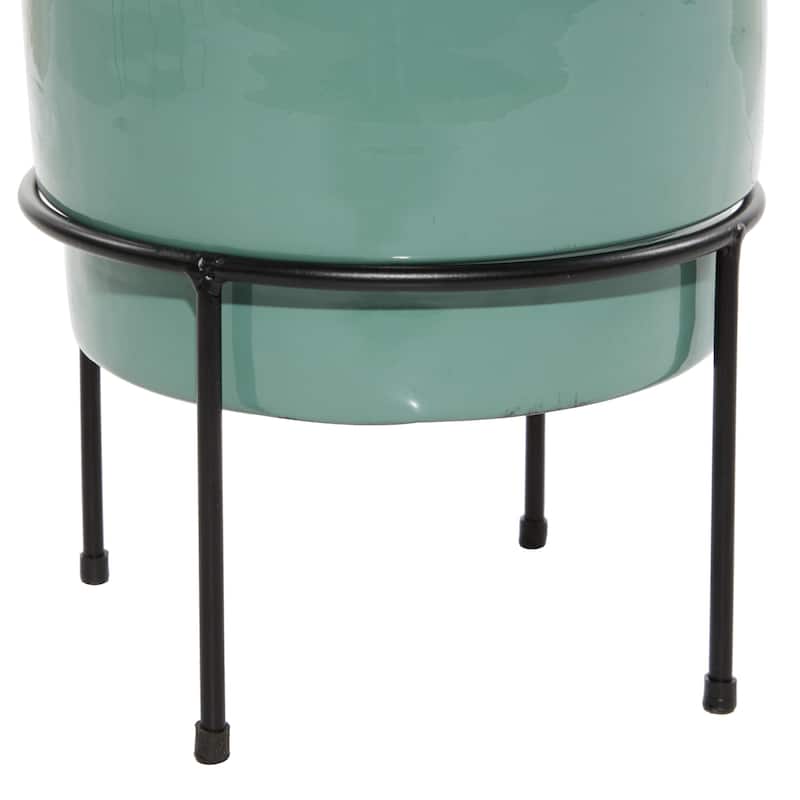 Metal Indoor Outdoor Planter with Removable Black Stand - Set of 3 Gray or Teal - Roche River Decor