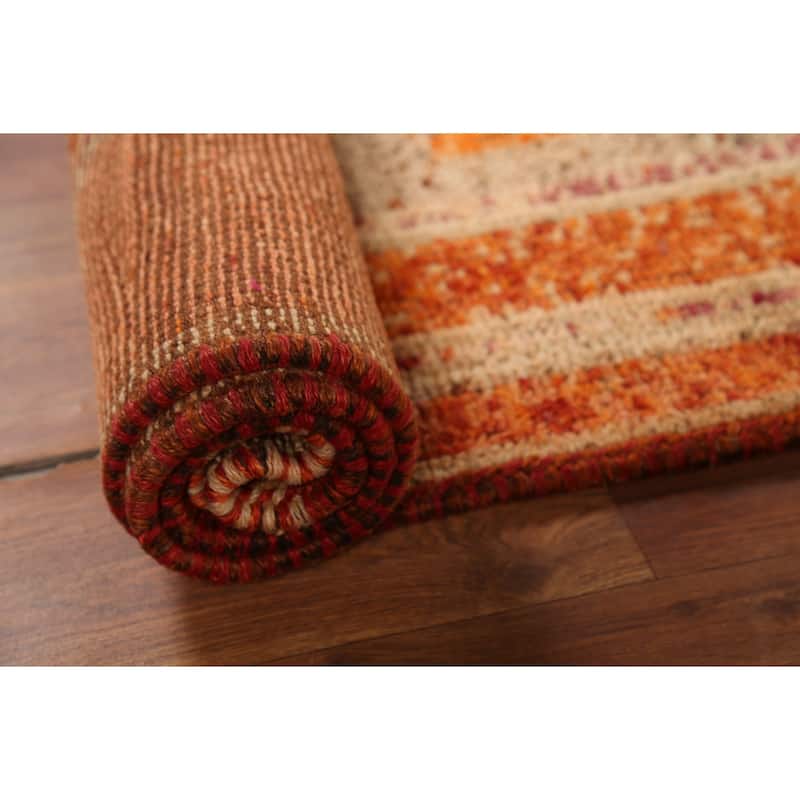 Orange Tribal Oushak Oriental Vintage Runner Rug Handmade Wool Carpet - 3'2"x 10'3"