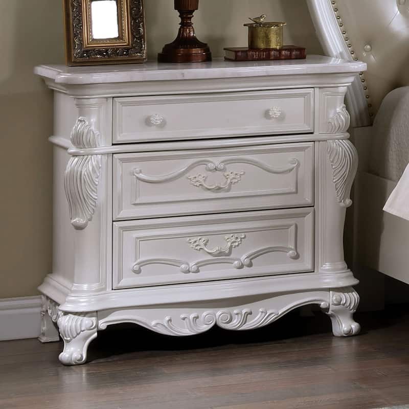 Furniture of America Eugene Traditional Solid Wood 3-Drawer Nightstand with Stone Top