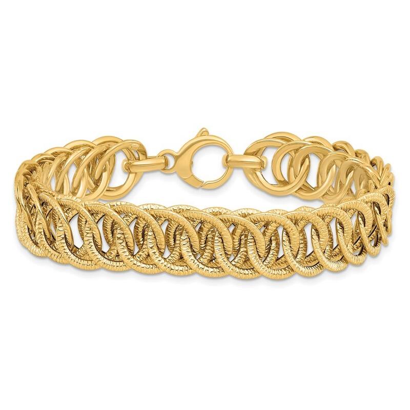 Curata 10.67mm 14k Gold Polished Sparkle Cut Reversible Bracelet 7.5 Inch