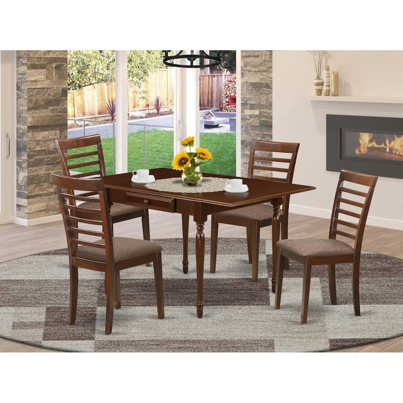 Kitchen Dinette Set 5 Piece Wood Table & Chairs - Drop Leaf Dining Set Mahogany Finish