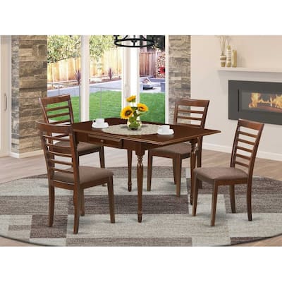 Kitchen Dinette Set 5 Piece Wood Table & Chairs - Drop Leaf Dining Set Mahogany Finish