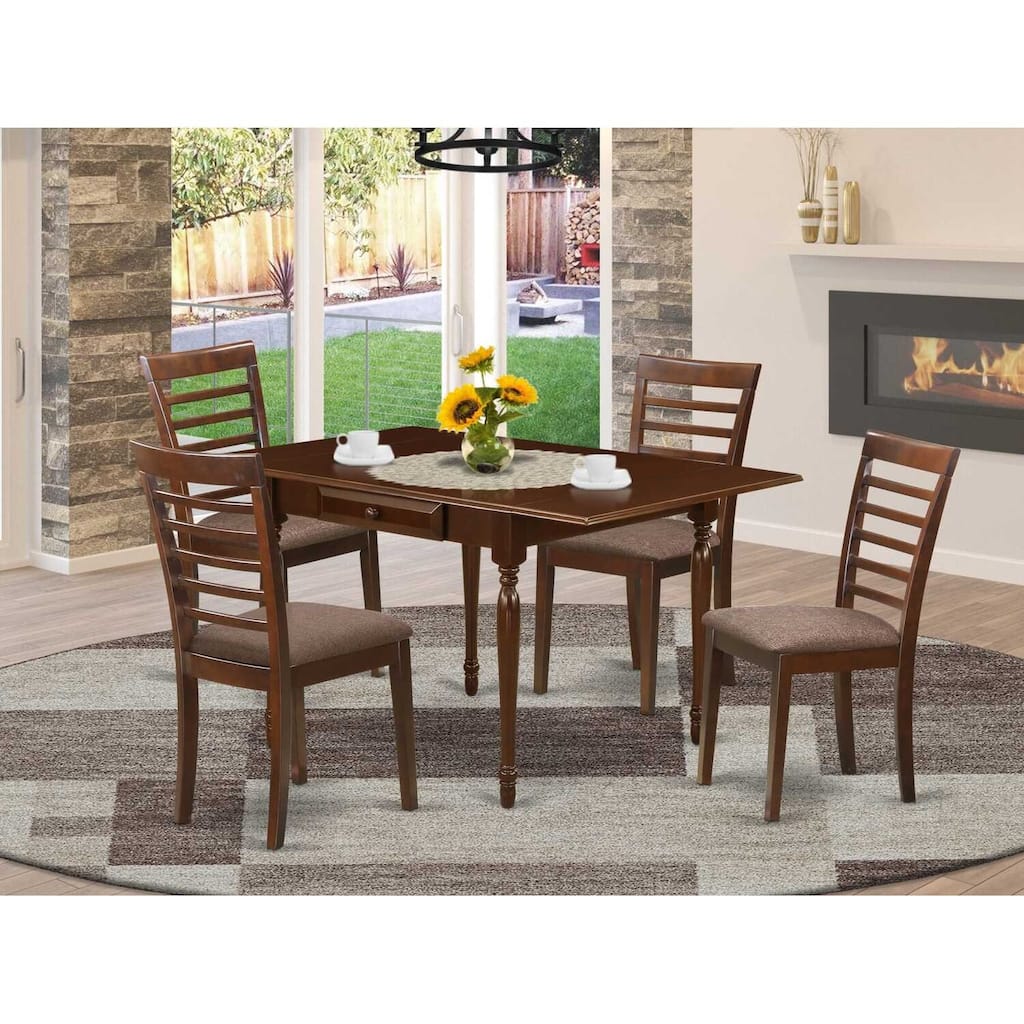 Kitchen Dinette Set 5 Piece Wood Table & Chairs - Drop Leaf Dining Set Mahogany Finish