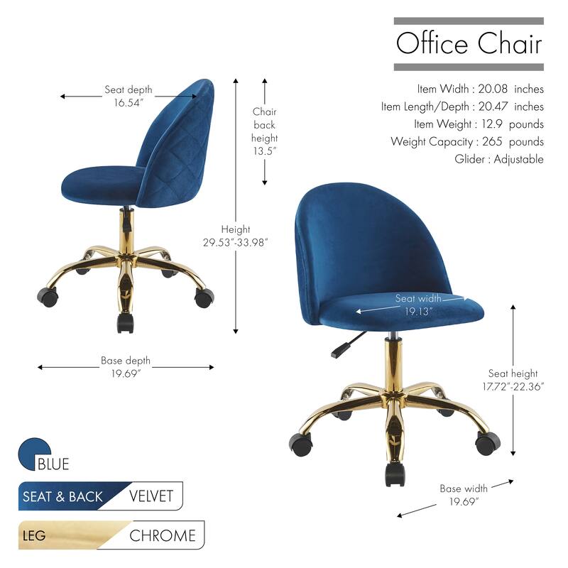 Porthos Home Hux Office Chair, Velvet Upholstery, Gold Chrome Legs
