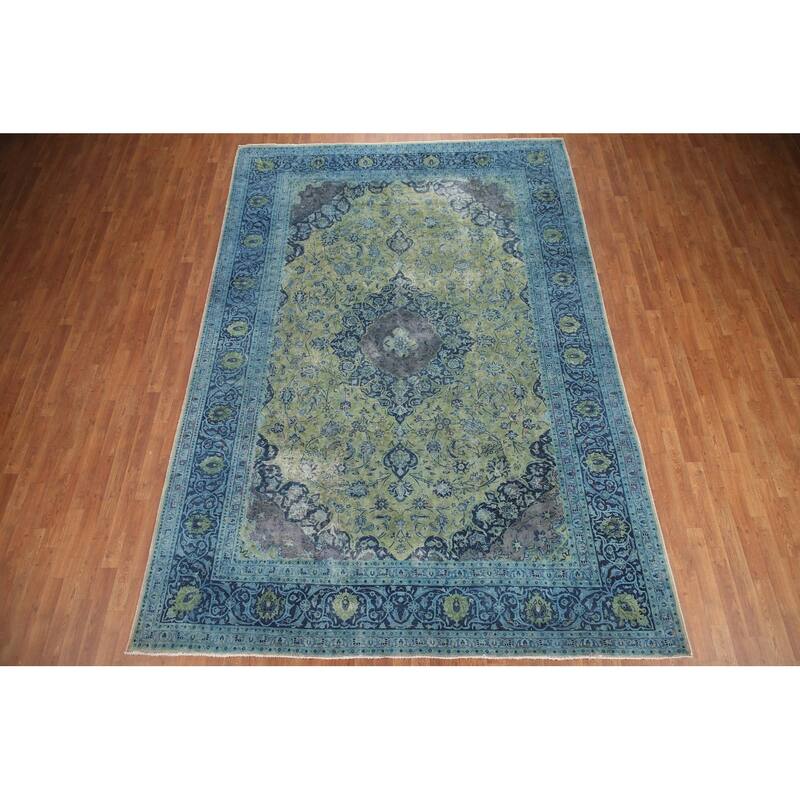 Hand Knotted Oriental 100% Wool Carpet Traditional Floral Green Mashad Area Rug - 11' 8'' X 8' 0''