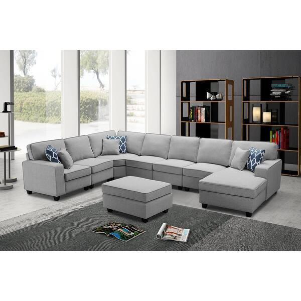 Irma 8 Piece Light Grey Linen Modular Sectional Sofa Set On Sale Overstock 30081710