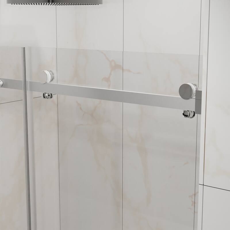 60" W x 72" H Sliding Shower Door, Frameless Sleek Glass Shower Door, 1/4" (6mm) Thick Tempered Clear Glass