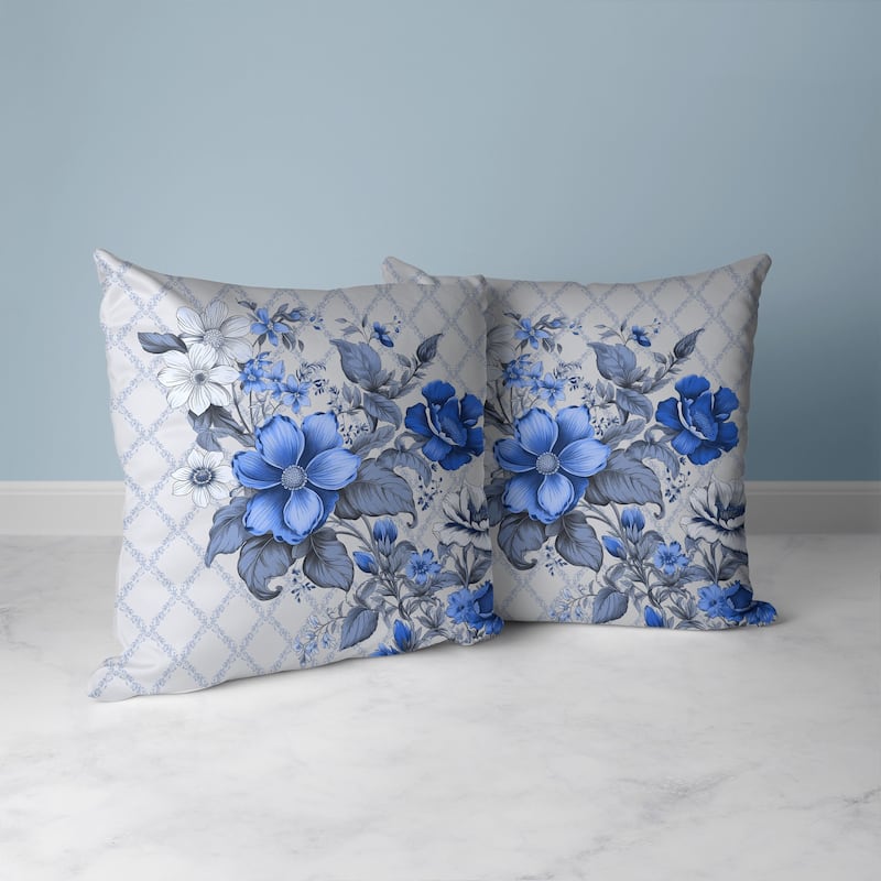 Wildflower Artistry Faux Suede Reversible Throw Pillow Grey and Blue