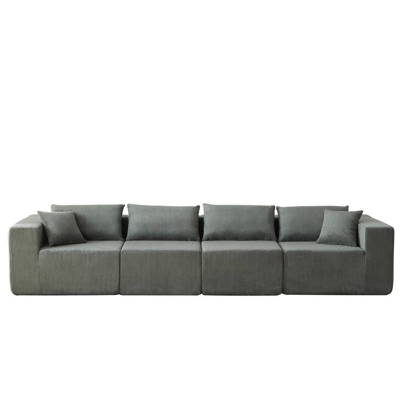 Corduroy Convertible Sectional Cloud Sofa, Foam-Filled Compressed Boneless Sofa, Modular L Shaped Floor 4 Seat Sofa