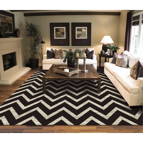 Copper Grove Raahe Black Cream and Brown Chevron Area Rug. Opens flyout.