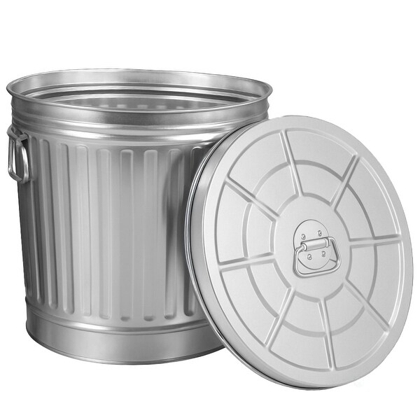 Indoor/Outdoor Galvanized Steel Trash Can with Lid, Round - On