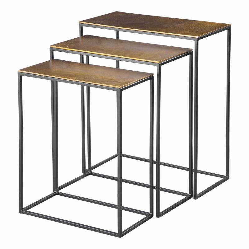 Uttermost Coreene 3 Piece Aluminum Top Iron Nesting Table Set - Aged Black / Antique Bronze
