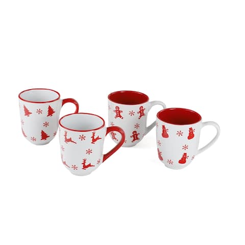 Euro Ceramica Winterfest 12oz Mugs Set of 4 Assorted Winter Designs