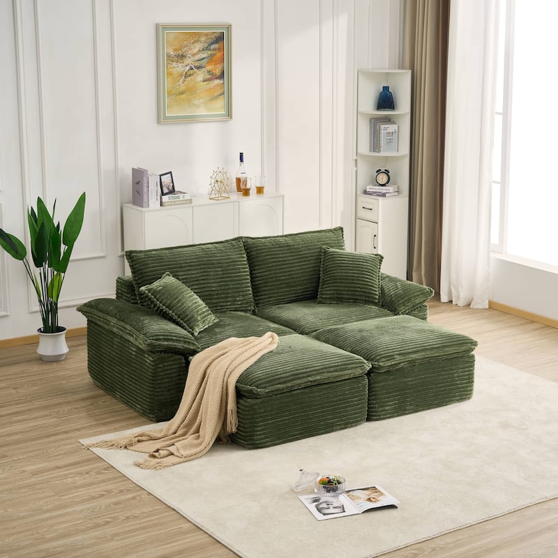 Rossetta 2-Seat Oversized Personalized Corduroy Soft Modular No Assembly Sofa with 2 Movable Ottoman