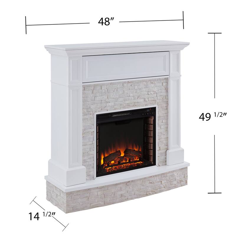 SEI Furniture Ashfield White Faux Stone Electric Fireplace with Storage