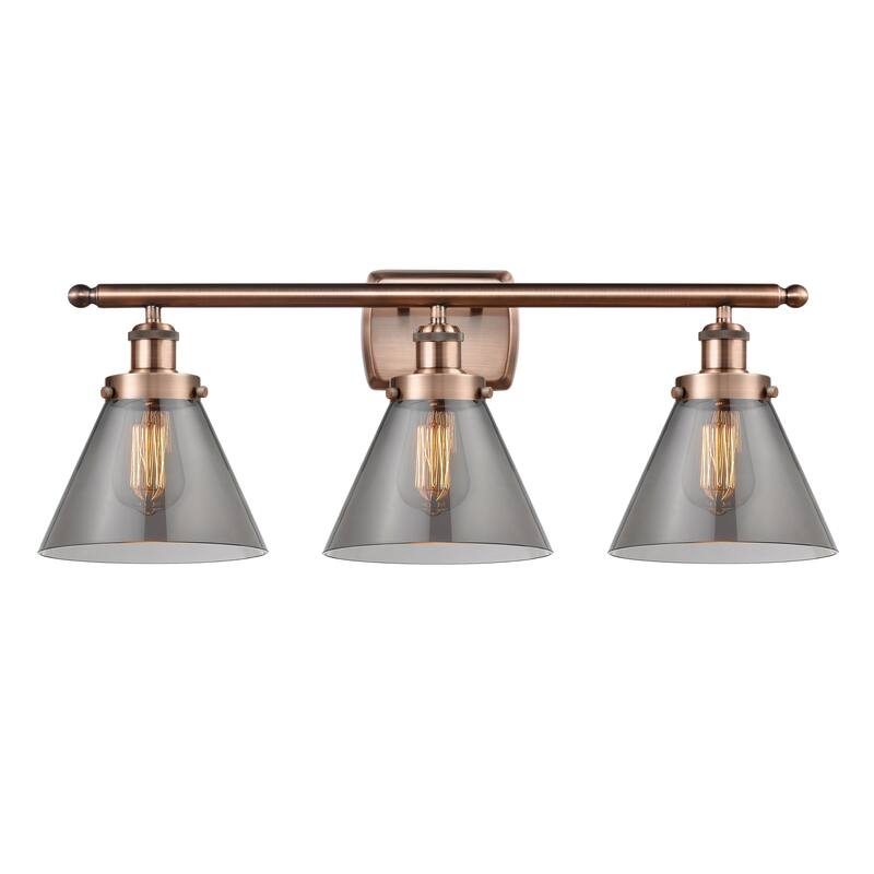 Innovations Lighting Ballston Urban Cone - 3 Light 28" Bath Vanity Light - Antique Copper/Light Smoke