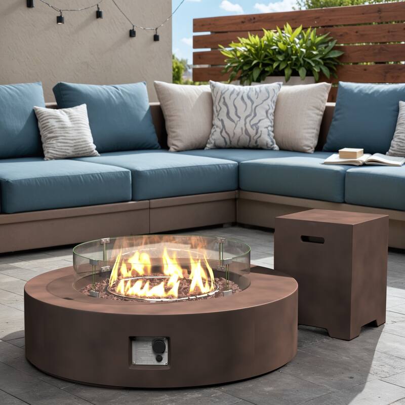 COSIEST 41''Round Outdoor Patio Fire Pit Table with Wind Guard,Tank